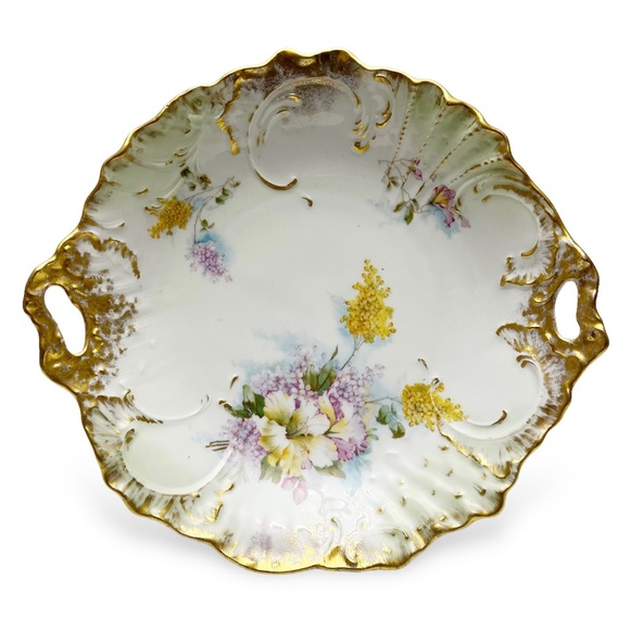 Vintage Other - Vintage CT Carl Tielsch Germany Purple Yellow Floral Gilt Porcelain Shallow Bowl